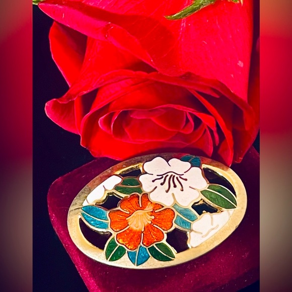 Vintage Cloisonne Floral Design Brooch - Picture 2 of 10